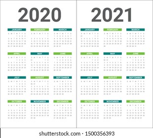 Year 2020 2021 calendar vector design template, simple and clean design