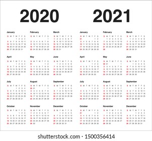 Plantilla de diseño vectorial del calendario 2020 2021, diseño simple y limpio