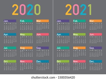 Year 2020 2021 calendar vector design template, simple and clean design