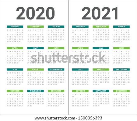 Year 2020 2021 calendar vector design template, simple and clean design
