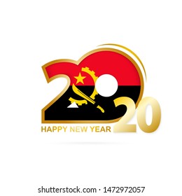 Year 2020 with Angola Flag pattern. Happy New Year Design. Vector Illustration.