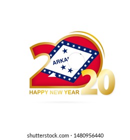 Year 2020 with Arkansas Flag pattern. Happy New Year Design. Vector Illustration.