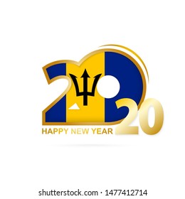 Year 2020 with Barbados Flag pattern. Happy New Year Design. Vector Illustration.
