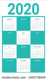 Year 2020 calendar vector design template, simple and clean design