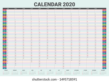 Year 2020 calendar vector design template, simple and clean design