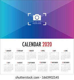 Plantilla de diseño vectorial del calendario 2020, diseño simple y limpio