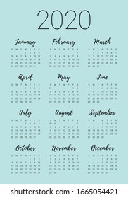 Plantilla de diseño vectorial del calendario 2020, diseño simple y limpio