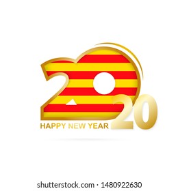 Year 2020 with Catalonia Flag pattern. Happy New Year Design. Vector Illustration.