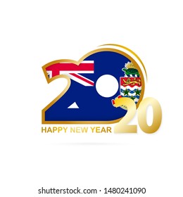 Year 2020 with Cayman Islands Flag pattern. Happy New Year Design. Vector Illustration.