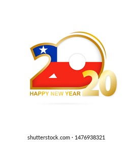 Year 2020 with Chile Flag pattern. Happy New Year Design. Vector Illustration.