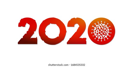 Year 2020 Coronavirus pandemic SARS-Cov-2 icon. Greeting card 2020 Fonts flyer with COVID-19 sign. Vector illustration