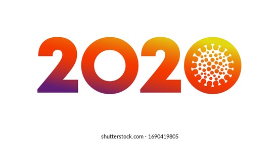 Year 2020 Coronavirus pandemic SARS-Cov-2 icon. Greeting card 2020 Fonts flyer with COVID-19 sign. Vector illustration