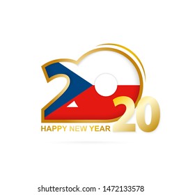 Year 2020 with Czech Republic Flag pattern. Happy New Year Design. Vector Illustration.