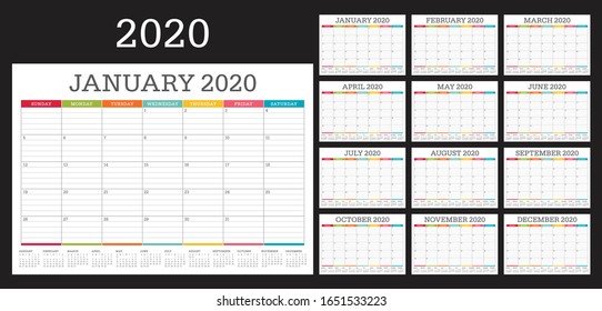 Year 2020 desk calendar vector illustration, simple and clean design. 
