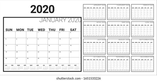 Jahr 2020 Schreibtisch Kalender Vektorillustration Illustration, einfach und sauber Design. 

