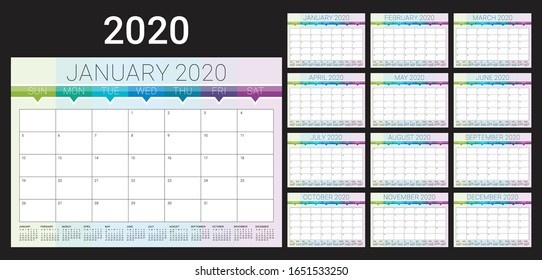 Year 2020 desk calendar vector illustration, simple and clean design. 
