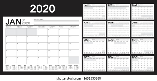 Ilustración vectorial del calendario documental de 2020, diseño sencillo y limpio. 
