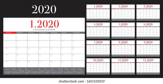 Year 2020 desk calendar vector illustration, simple and clean design. 
