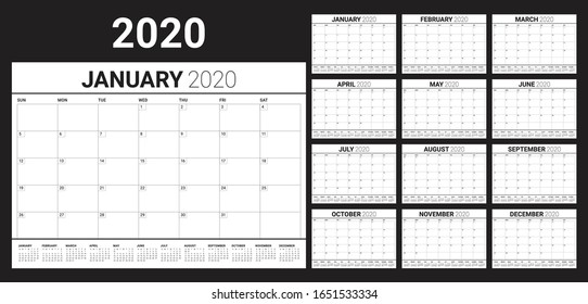 Ilustración vectorial del calendario documental de 2020, diseño sencillo y limpio. 
