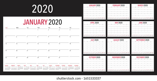 Year 2020 desk calendar vector illustration, simple and clean design. 
