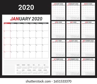 Jahr 2020 Schreibtisch Kalender Vektorillustration Illustration, einfach und sauber Design. 
