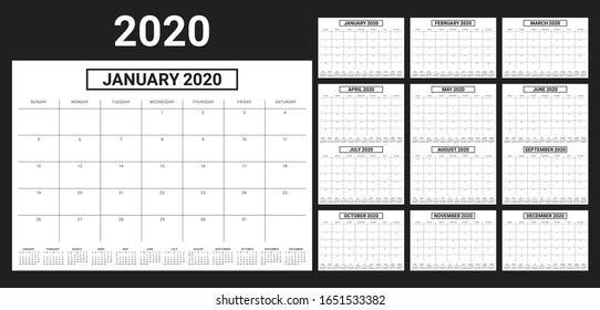 Year 2020 desk calendar vector illustration, simple and clean design. 
