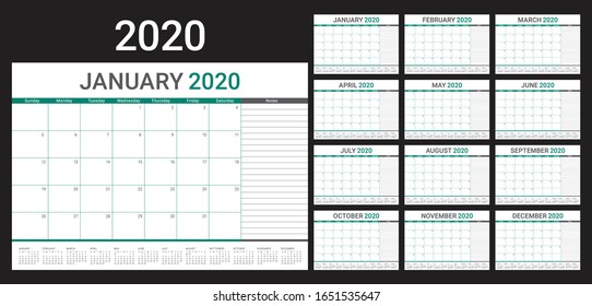 Ilustración vectorial del calendario documental de 2020, diseño sencillo y limpio. 

