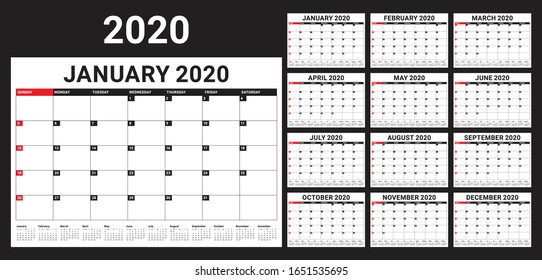 Ilustración vectorial del calendario documental de 2020, diseño sencillo y limpio. 

