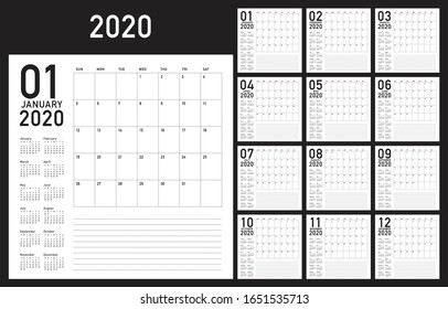Year 2020 desk calendar vector illustration, simple and clean design. 

