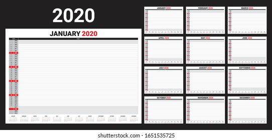 Year 2020 desk calendar vector illustration, simple and clean design. 

