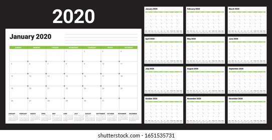 Year 2020 desk calendar vector illustration, simple and clean design. 

