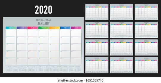 Jahr 2020 Schreibtisch Kalender Vektorillustration Illustration, einfach und sauber Design. 

