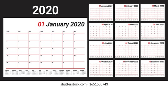 Year 2020 desk calendar vector illustration, simple and clean design. 

