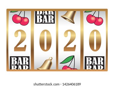 The year 2020 displayed on a coin machine, vector illustration. 