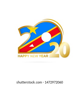 Year 2020 with DR Congo Flag pattern. Happy New Year Design. Vector Illustration.