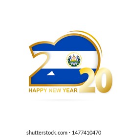 Year 2020 with El Salvador Flag pattern. Happy New Year Design. Vector Illustration.