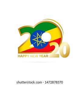 Year 2020 with Ethiopia Flag pattern. Happy New Year Design. Vector Illustration.