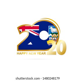 Year 2020 with Falkland Islands Flag pattern. Happy New Year Design. Vector Illustration.