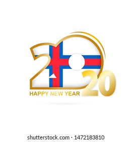 Year 2020 with Faroe Islands Flag pattern. Happy New Year Design. Vector Illustration.