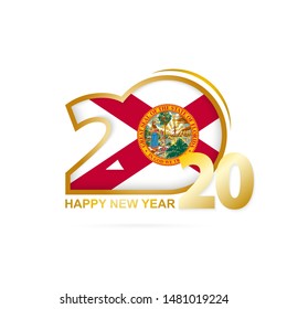 Year 2020 with Florida Flag pattern. Happy New Year Design. Vector Illustration.
