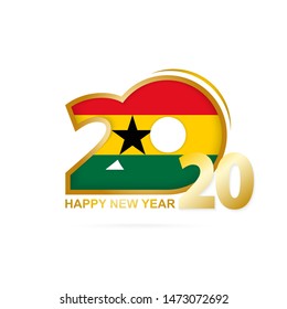 Year 2020 with Ghana Flag pattern. Happy New Year Design. Vector Illustration.