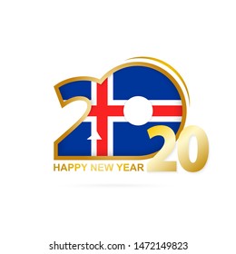 Year 2020 with Iceland Flag pattern. Happy New Year Design. Vector Illustration.