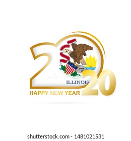 Year 2020 with Illinois Flag pattern. Happy New Year Design. Vector Illustration.