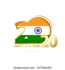 Year 2020 with India Flag pattern. Happy New Year Design. Vector Illustration.