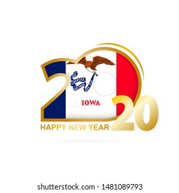 Year 2020 with Iowa Flag pattern. Happy New Year Design. Vector Illustration.