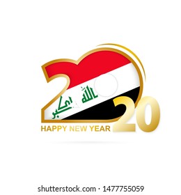 Year 2020 with Iraq Flag pattern. Happy New Year Design. Vector Illustration.