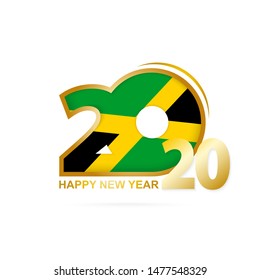 Year 2020 with Jamaica Flag pattern. Happy New Year Design. Vector Illustration.