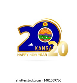 Year 2020 with Kansas Flag pattern. Happy New Year Design. Vector Illustration.
