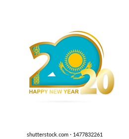 Year 2020 with Kazakhstan Flag pattern. Happy New Year Design. Vector Illustration.