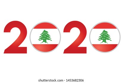 Year 2020 with Lebanon Flag Isolated on White Background - Vector Illustration